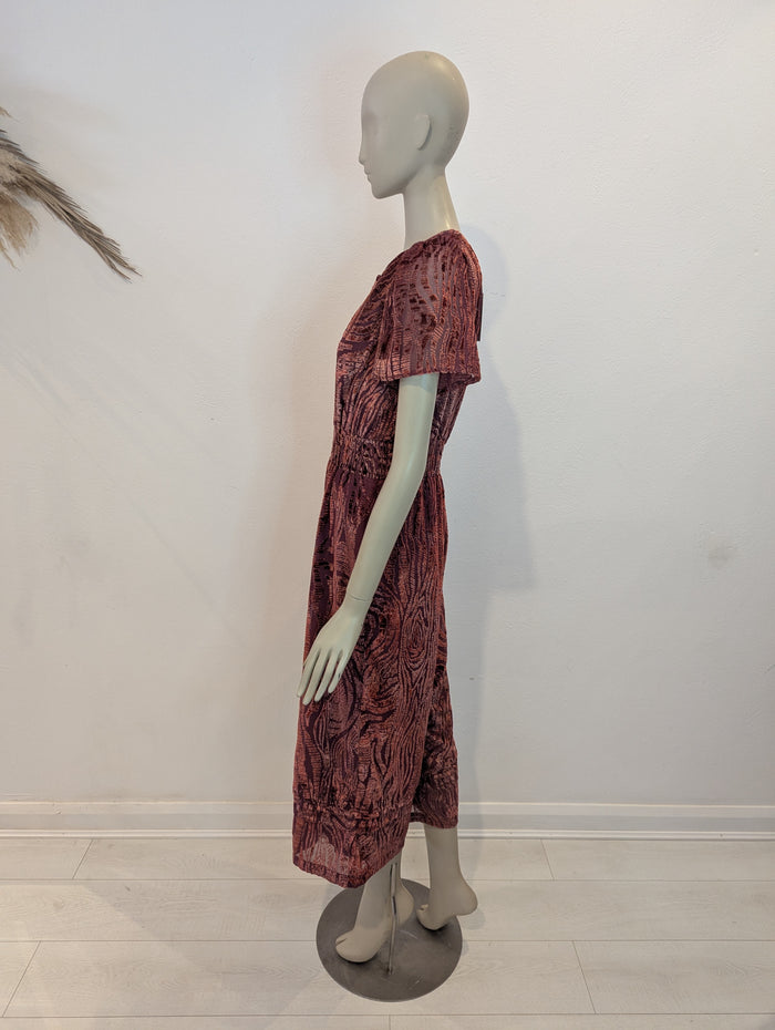 By Anthropologie Rust Velour Jumpsuit S