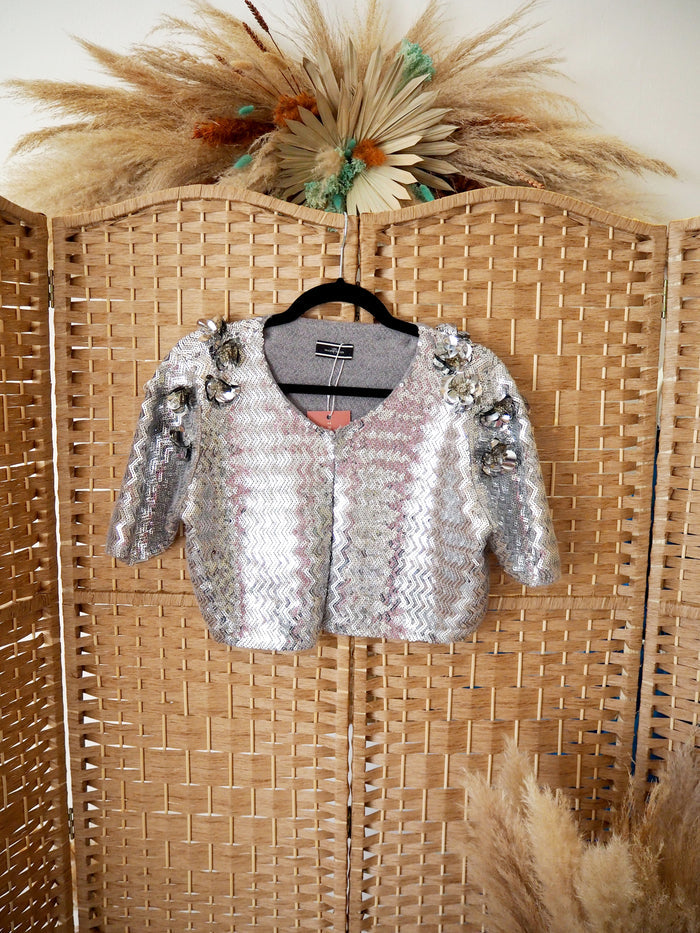 By Malene Birger silver sequin embellished bolero L