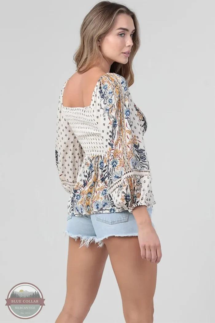 ANGIE V-Neck Floral Printed Lace Trim Blouse C2D02-A940 back view