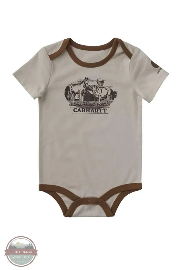 Carhartt CA6824-CT57 Boys Short Sleeve Farm Bodysuit in Brown front view