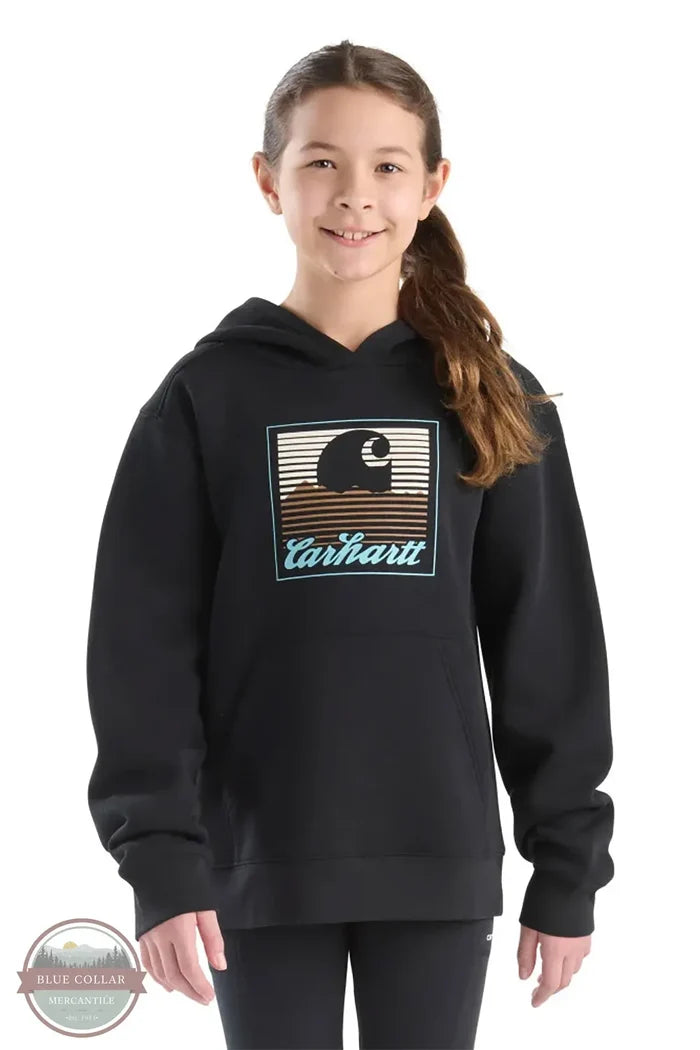 Carhartt CA7130 Girl's Mountain Graphic Hoody in Black Front view