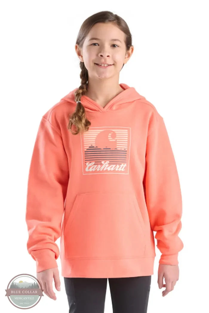 Carhartt CA7130 Girl's Mountain Graphic Hoody in peach front view