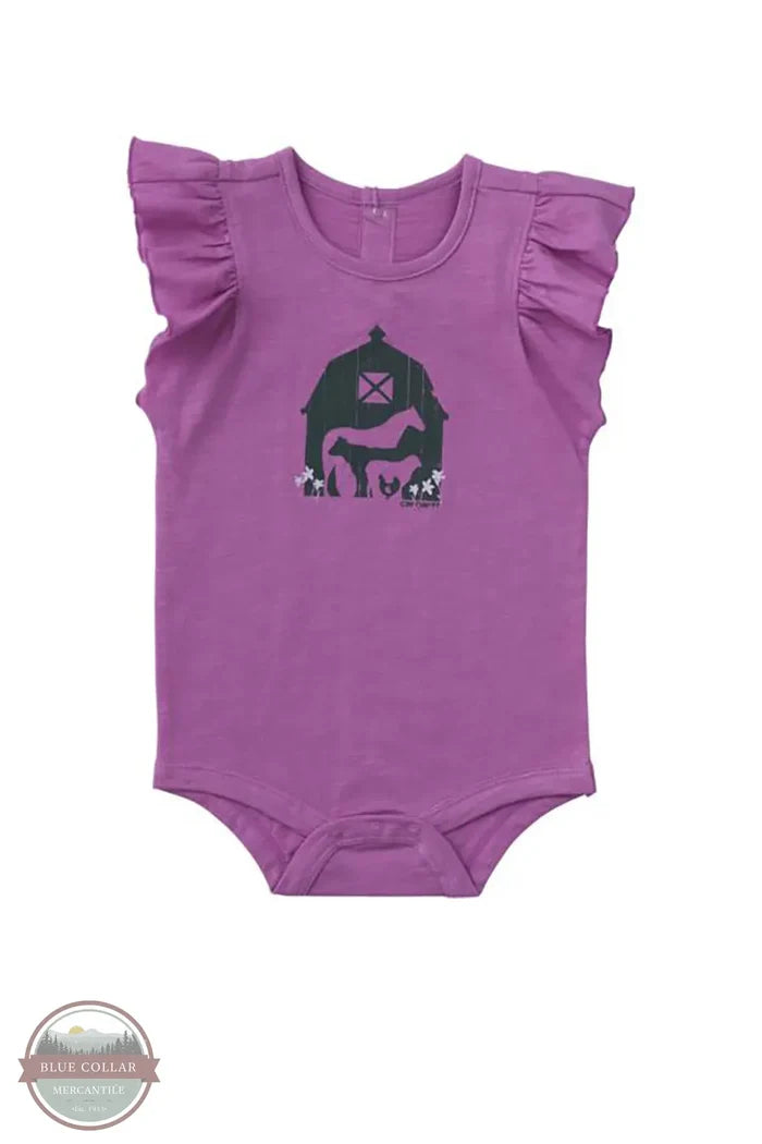 Carhartt CA7196-CP75 Girls Short Ruffle Sleeve Barn Bodysuit in Purple front view