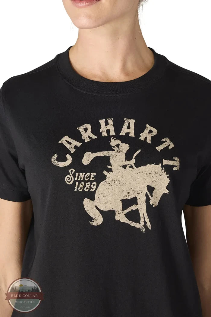 Carhartt 107385 Women's Irvine Horse T-Shirt | Relaxed Fit close up of image print on black t-shirt