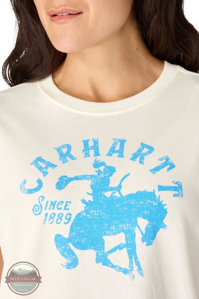 Carhartt 107385 Women's Irvine Horse T-Shirt | Relaxed Fit image closeup on eggshell t-shirt