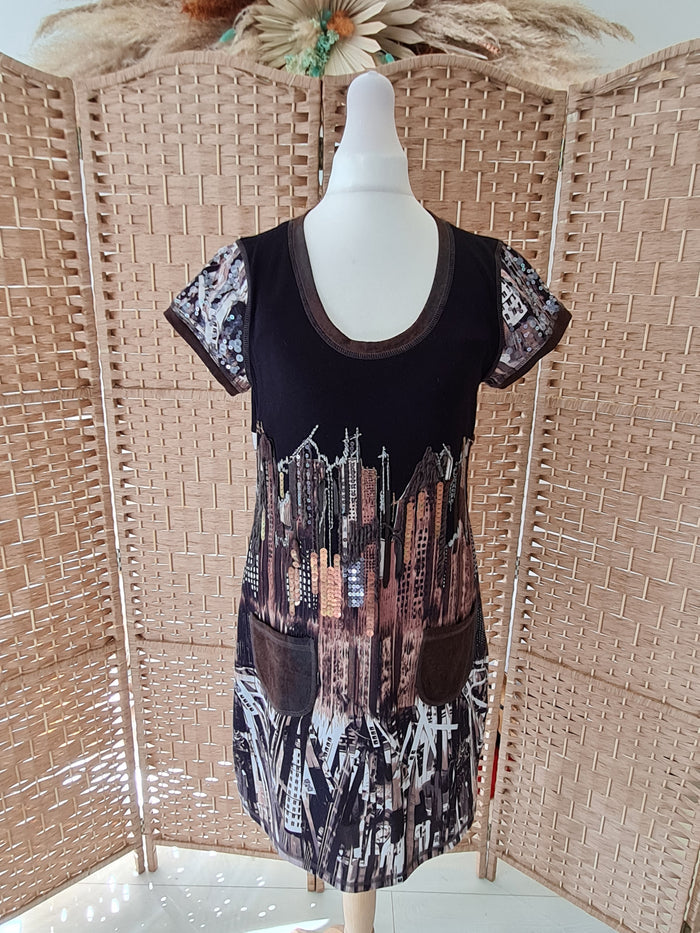 Carl O Pik brown print dress 12