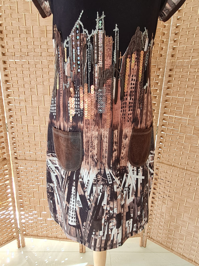 Carl O Pik brown print dress 12