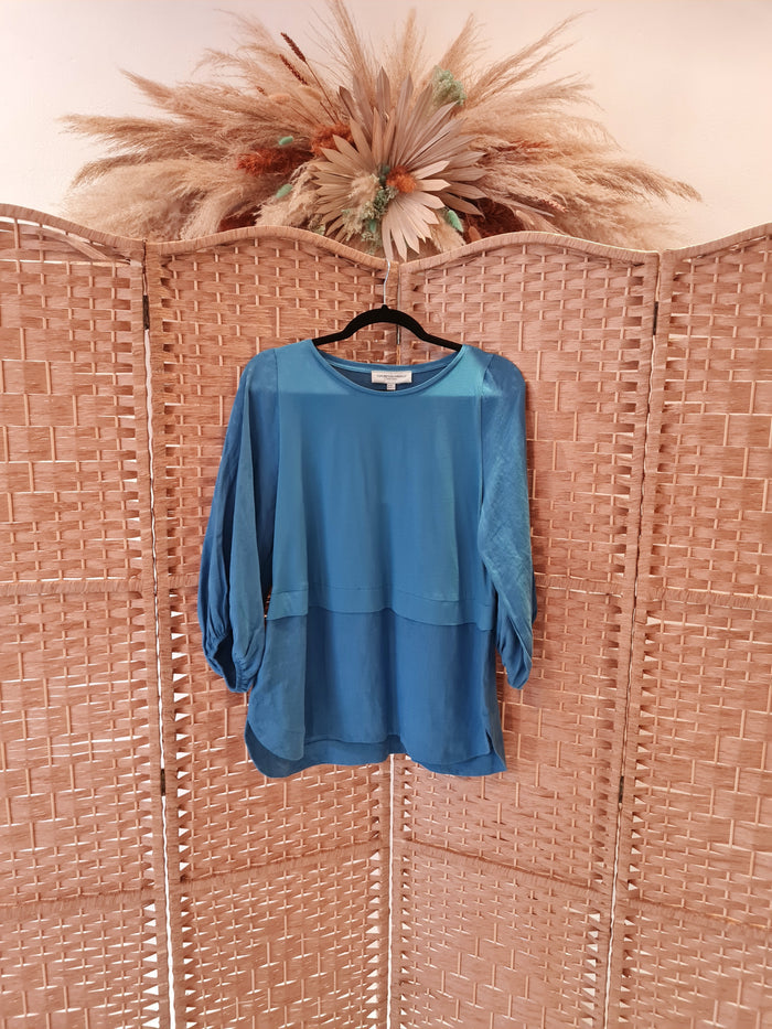 Carolyn Donnelly Blue Puff sleeve Top M NWT