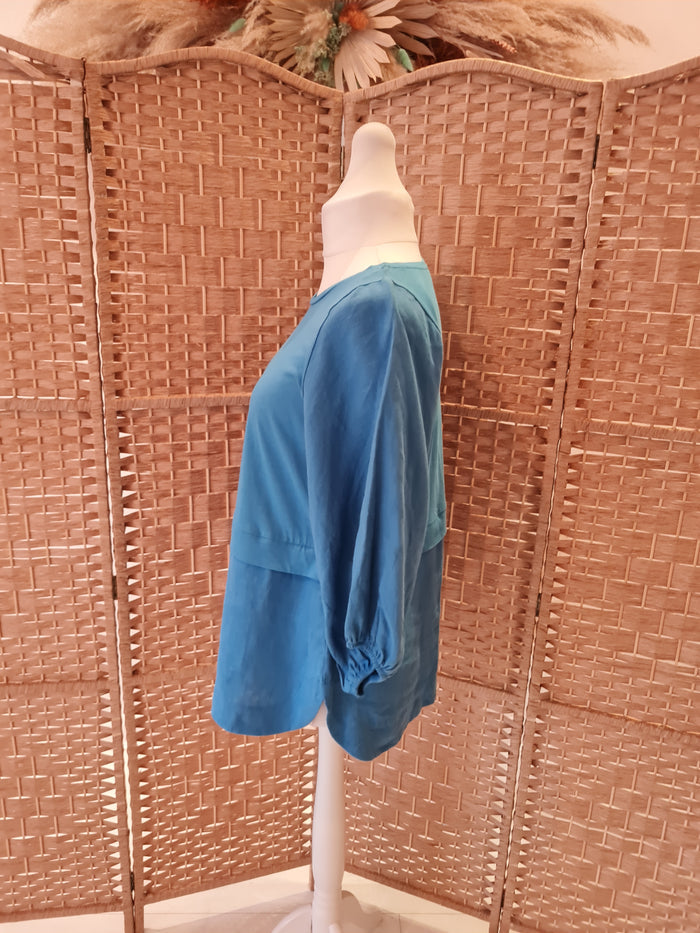 Carolyn Donnelly Blue Puff sleeve Top M NWT