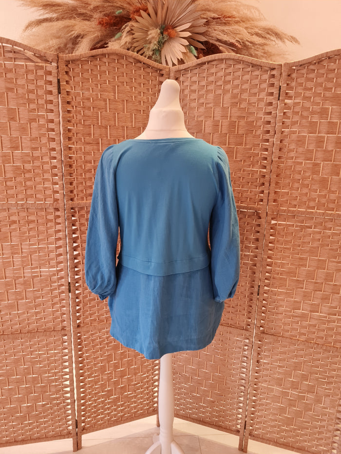 Carolyn Donnelly Blue Puff sleeve Top M NWT