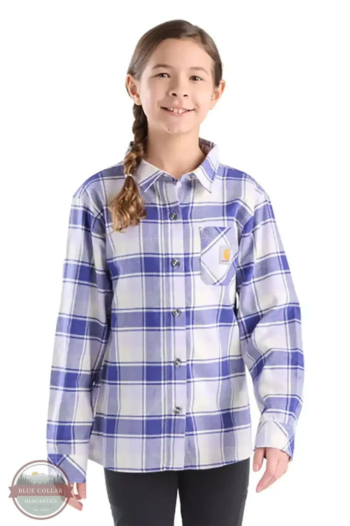 Carhartt CE9160 Girl's Long Sleeve Flannel Plaid Shirt in blue/purple