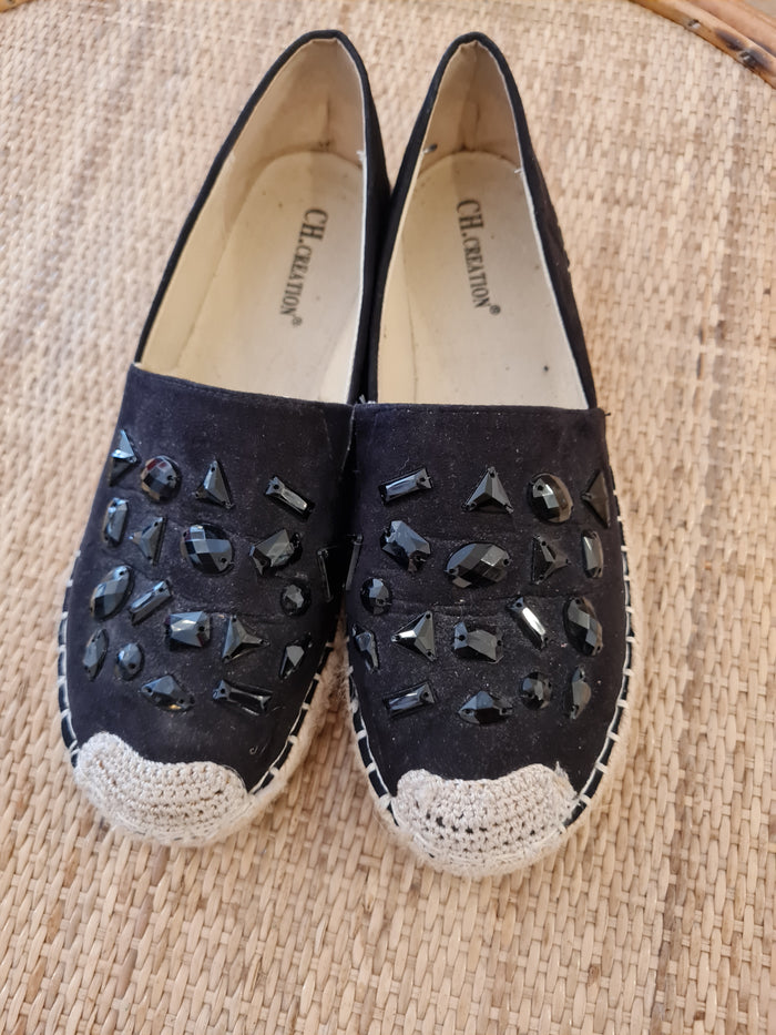CH Creation Black Jewel Espadrille Size 6
