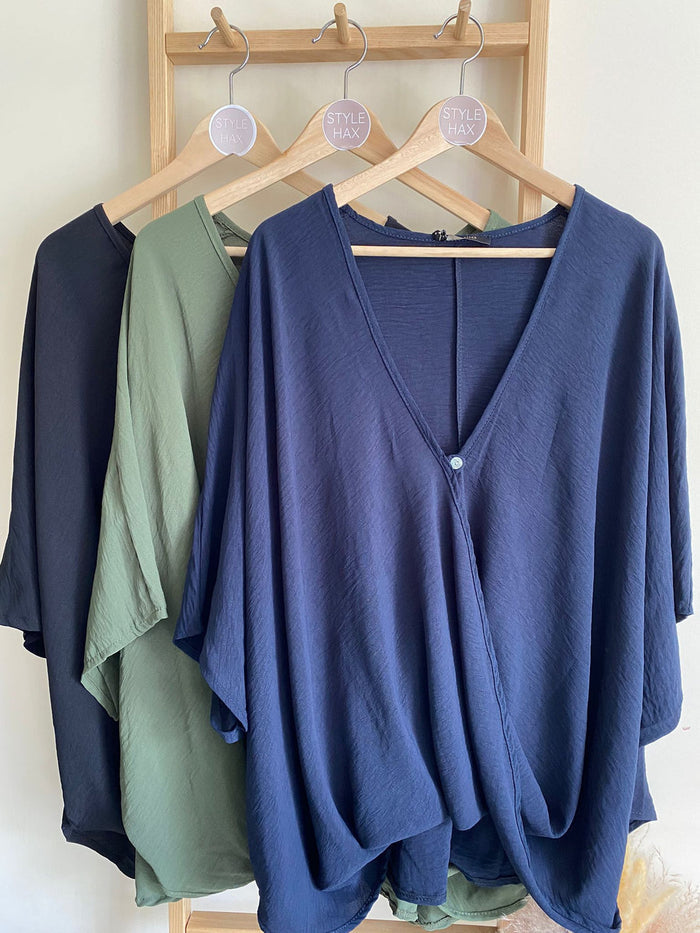 Chelsea Draped Crossover Blouse Navy