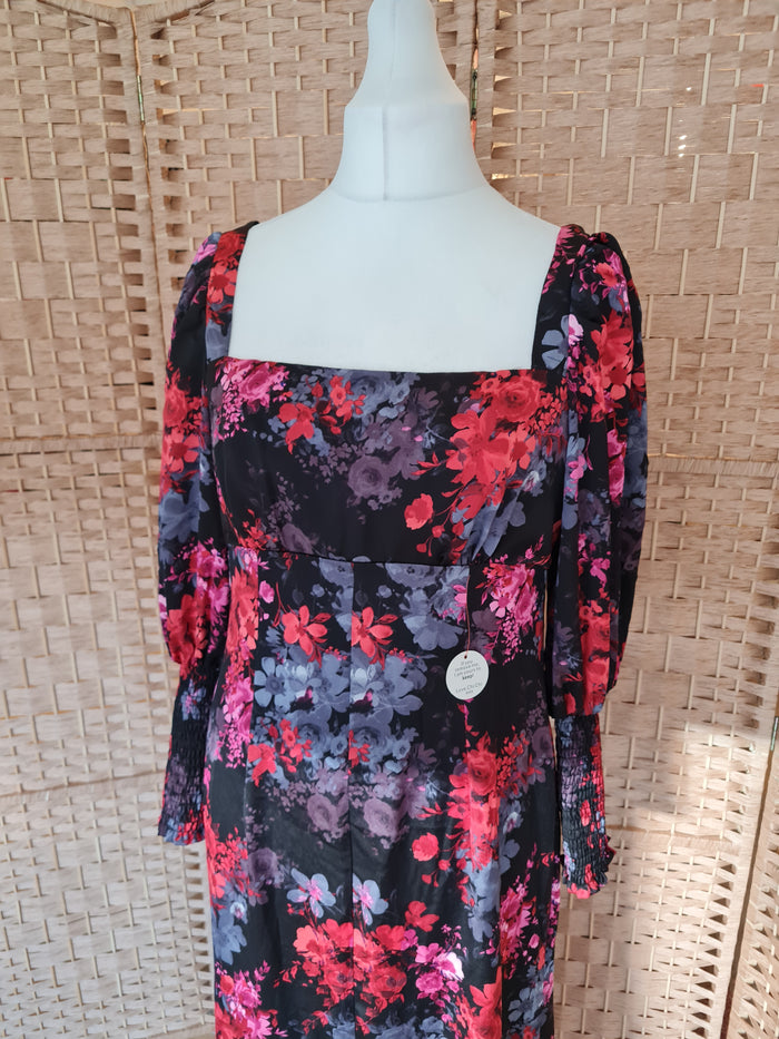 Chi Chi London Grey/ Red Floral Maxi Size 14 NWT
