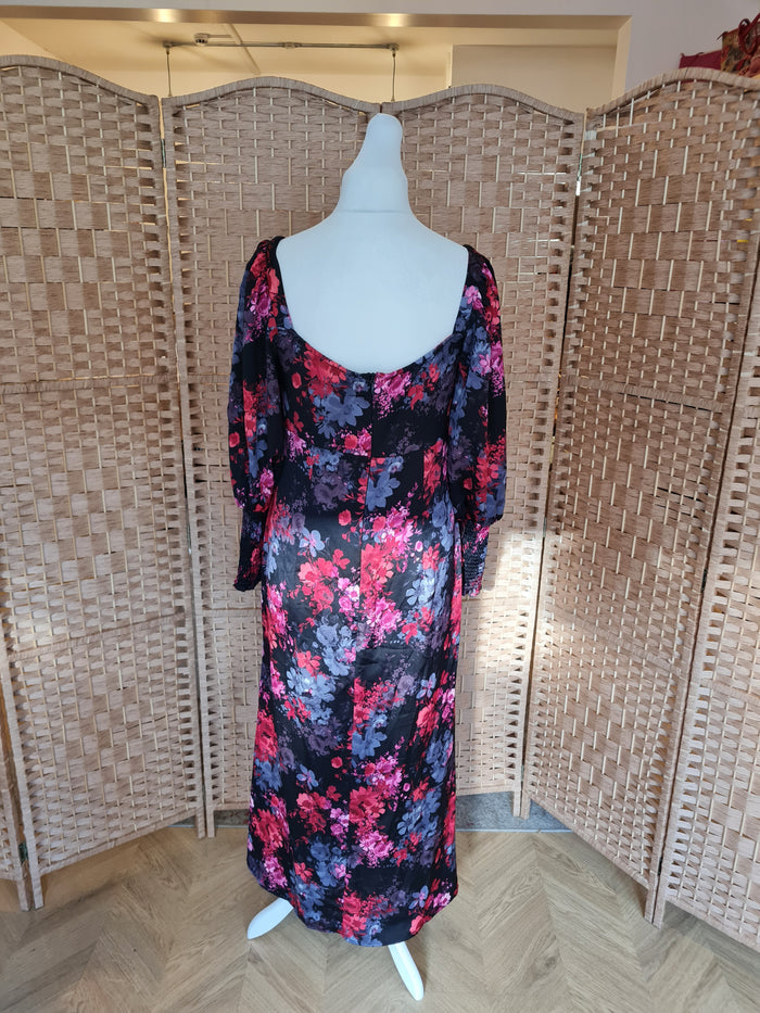 Chi Chi London Grey/ Red Floral Maxi Size 14 NWT