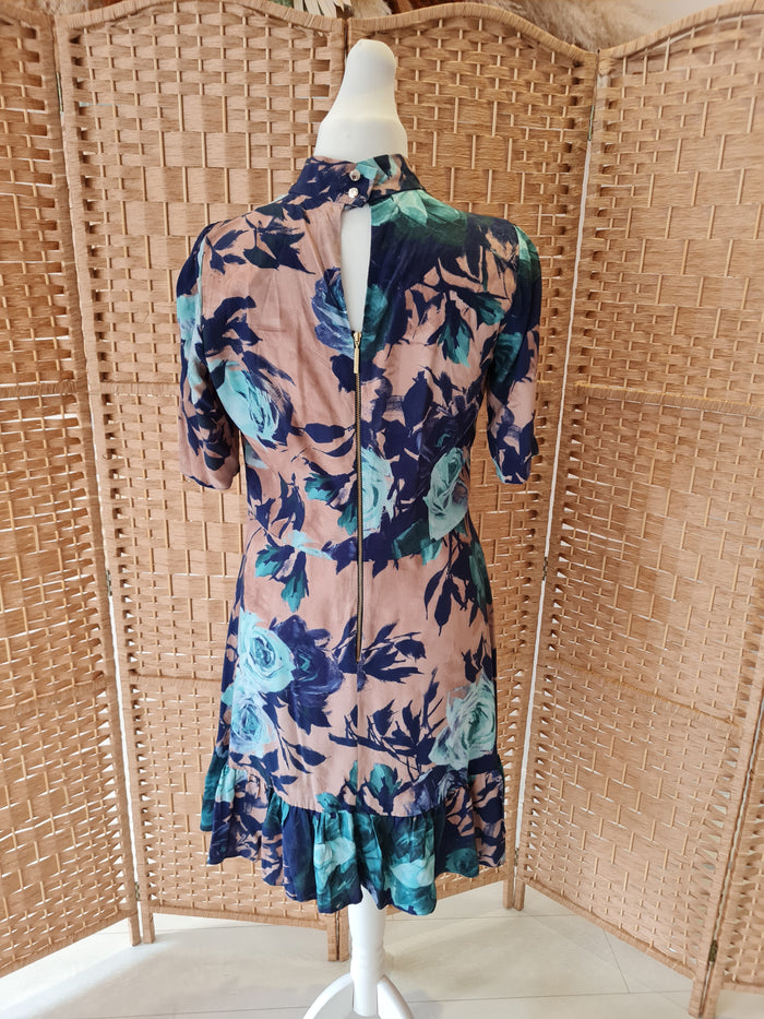 Closet London Floral High Neck Dress Size 14