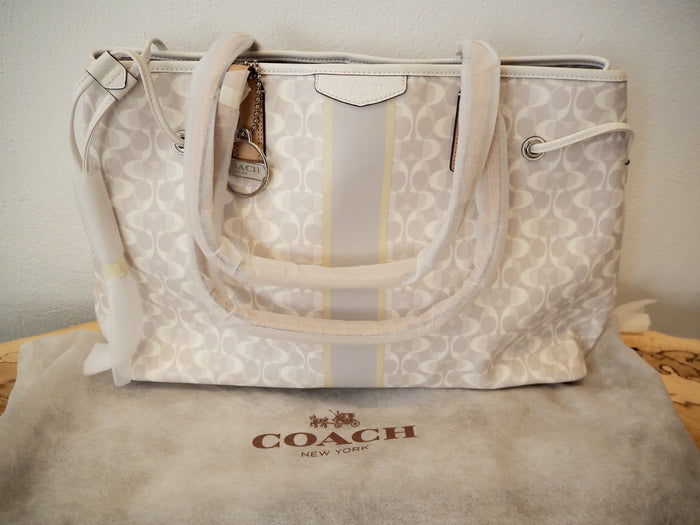 Coach Grey/White Large Tote New with Tags