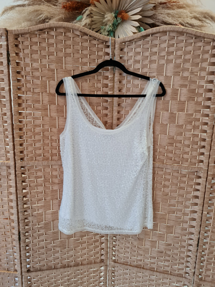 Coast White Sequin Vest Top Size 18
