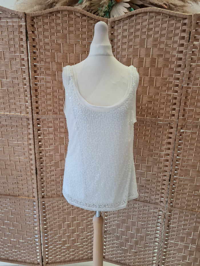 Coast White Sequin Vest Top Size 18
