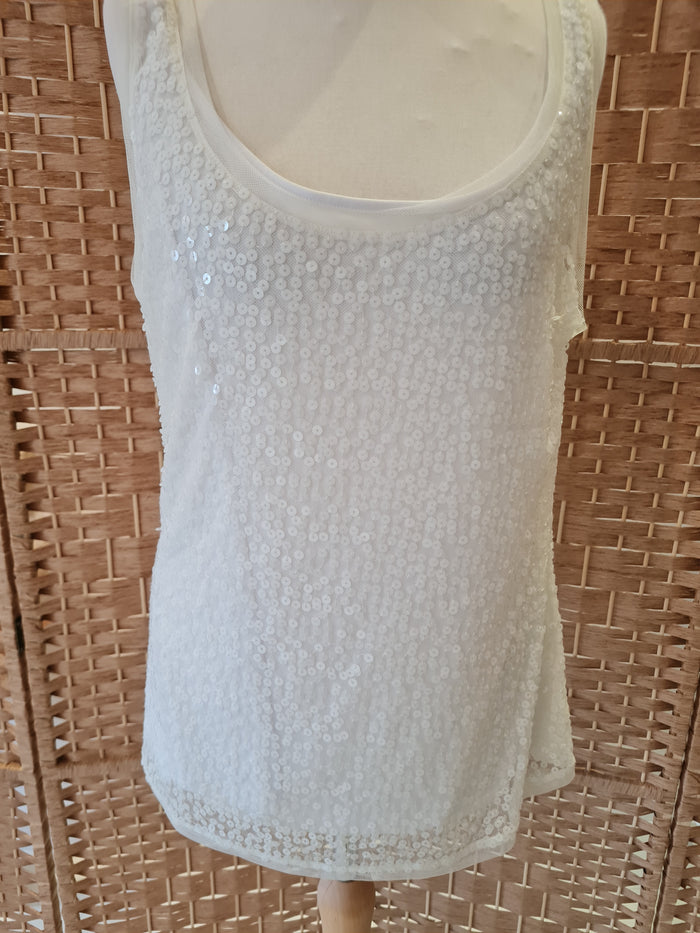 Coast White Sequin Vest Top Size 18