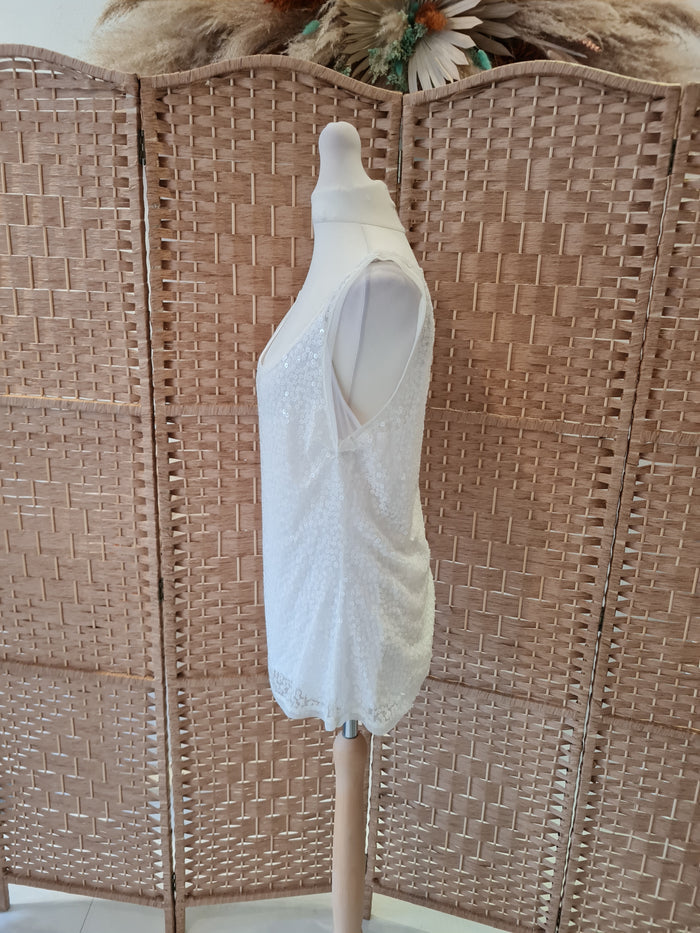 Coast White Sequin Vest Top Size 18