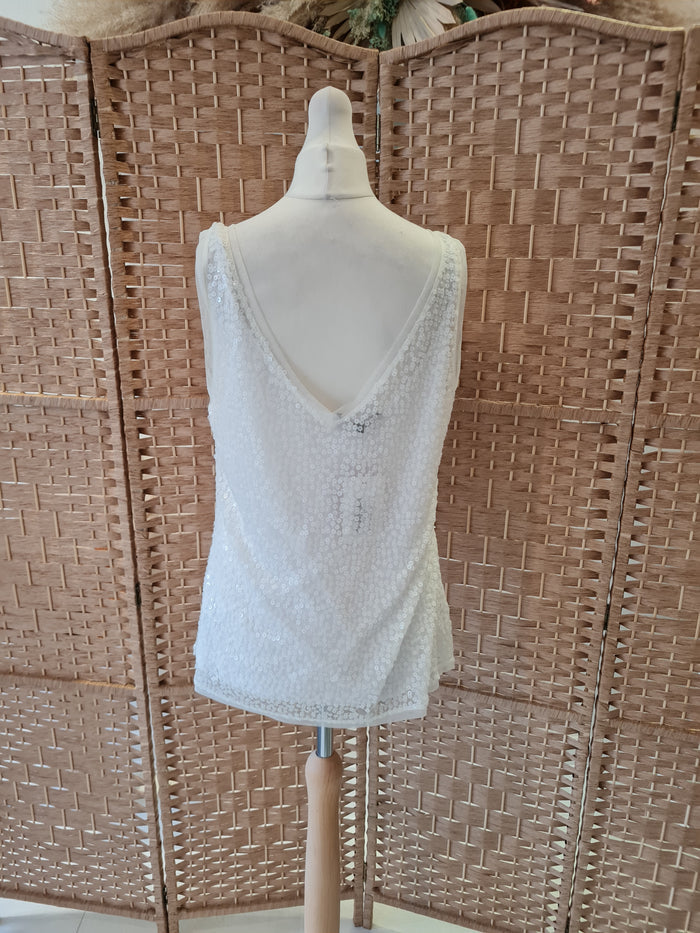 Coast White Sequin Vest Top Size 18