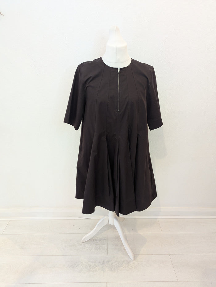 Cos Brown Pleated Zip Dress 12/14