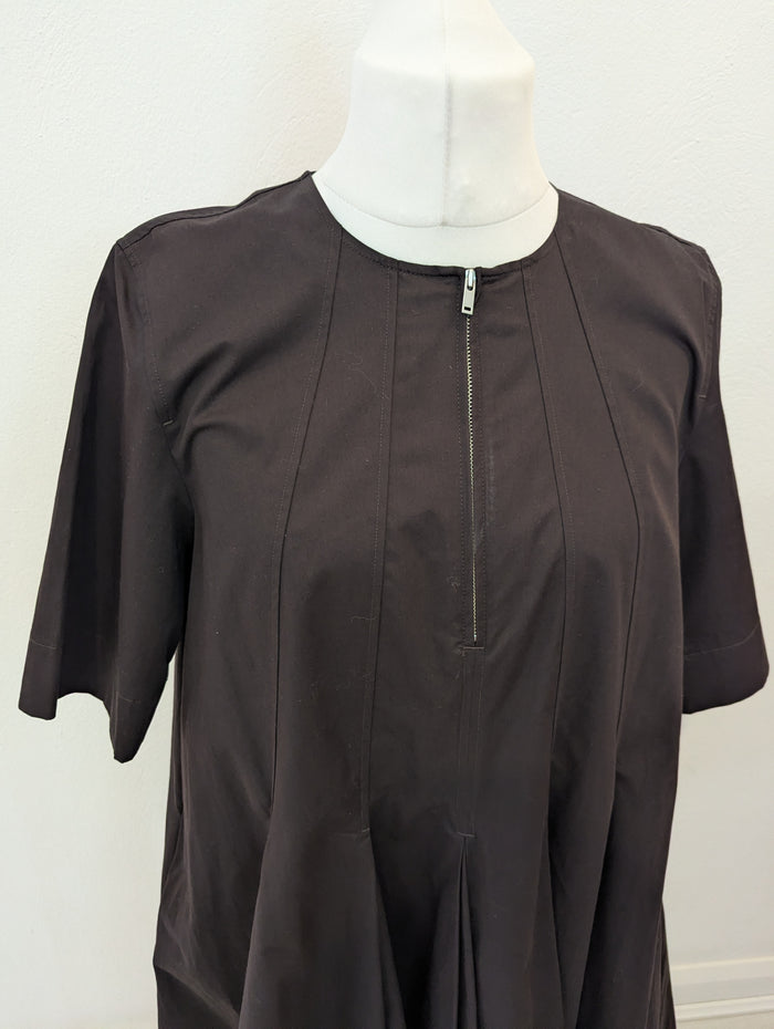 Cos Brown Pleated Zip Dress 12/14
