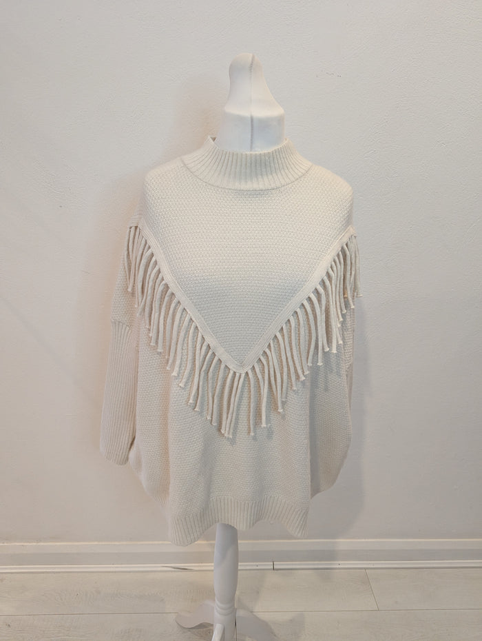Cream fringed jumper One Size NWT £29.99