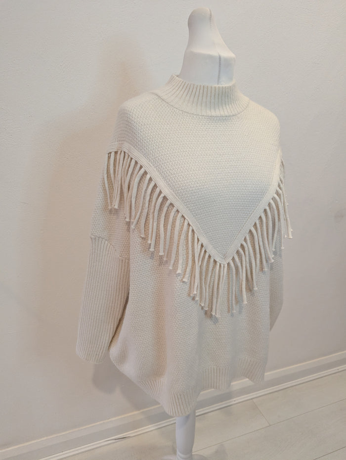 Cream fringed jumper One Size NWT £29.99
