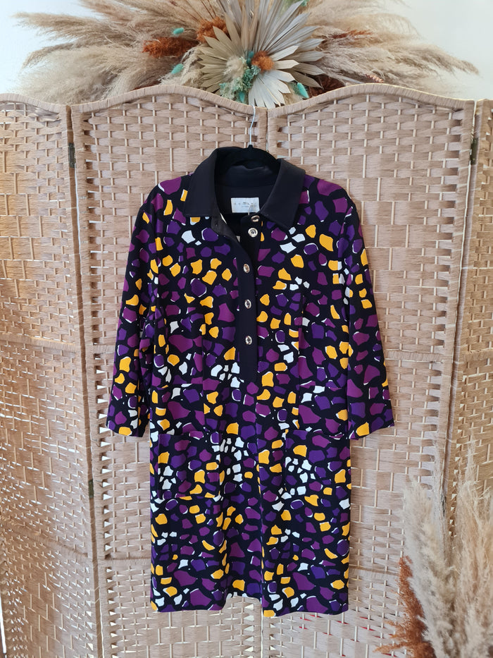 Damsel In A Dress Purple/Mustard Print Dress Size L