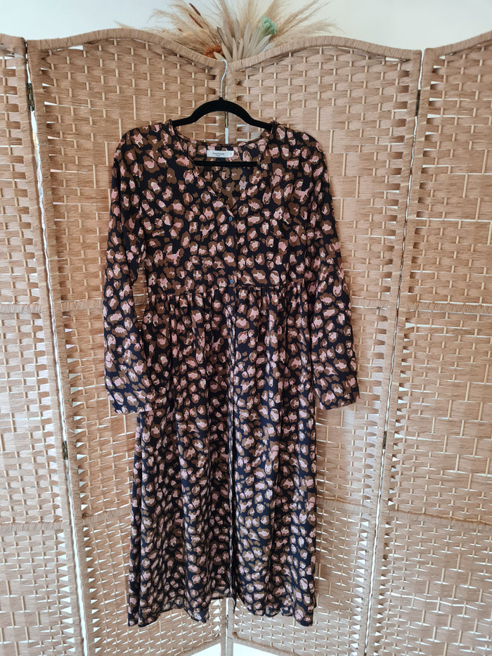 Daphnea Paris Brown/Pink Maxi Dress Small