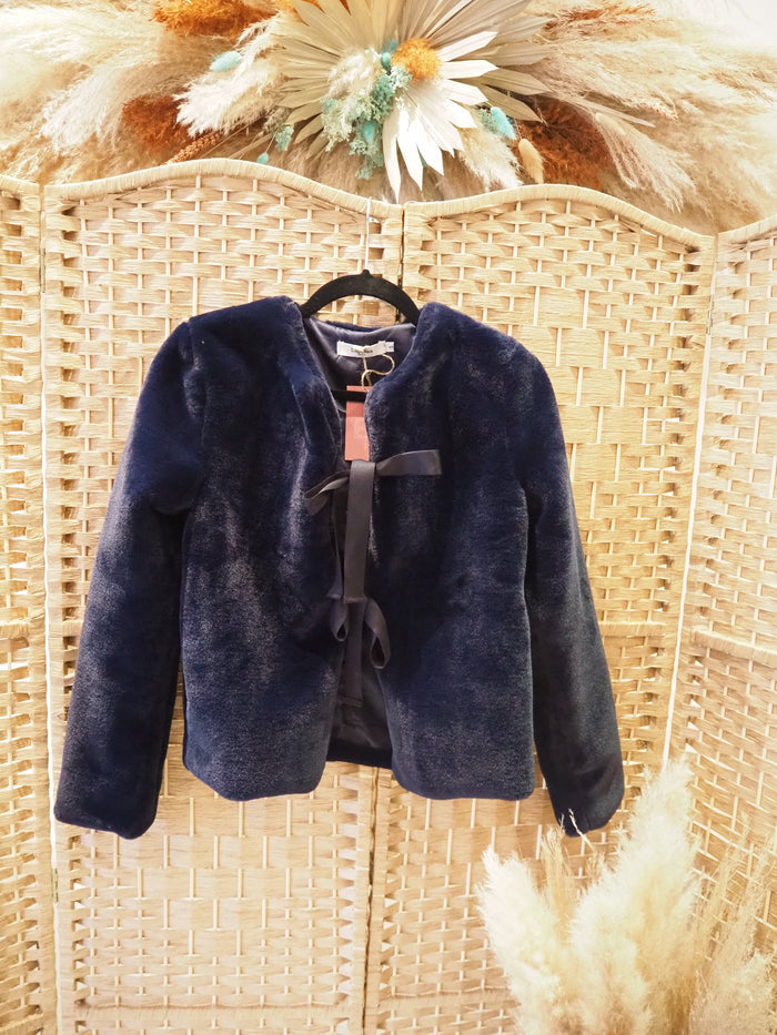 Daphnea Paris Navy Faux Fur Jacket Size Small