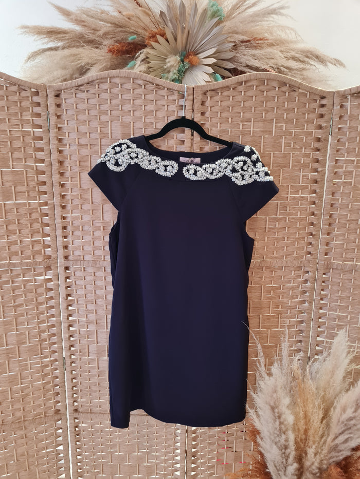 Darling Navy Pearl Dress Large