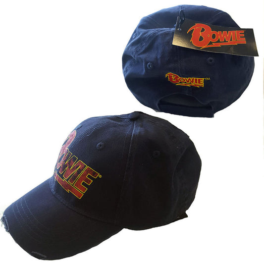 David Bowie Unisex Baseball Cap: Flash Logo Navy Blue Rock Off