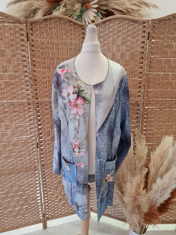 Denim Print Long Line Jacket S