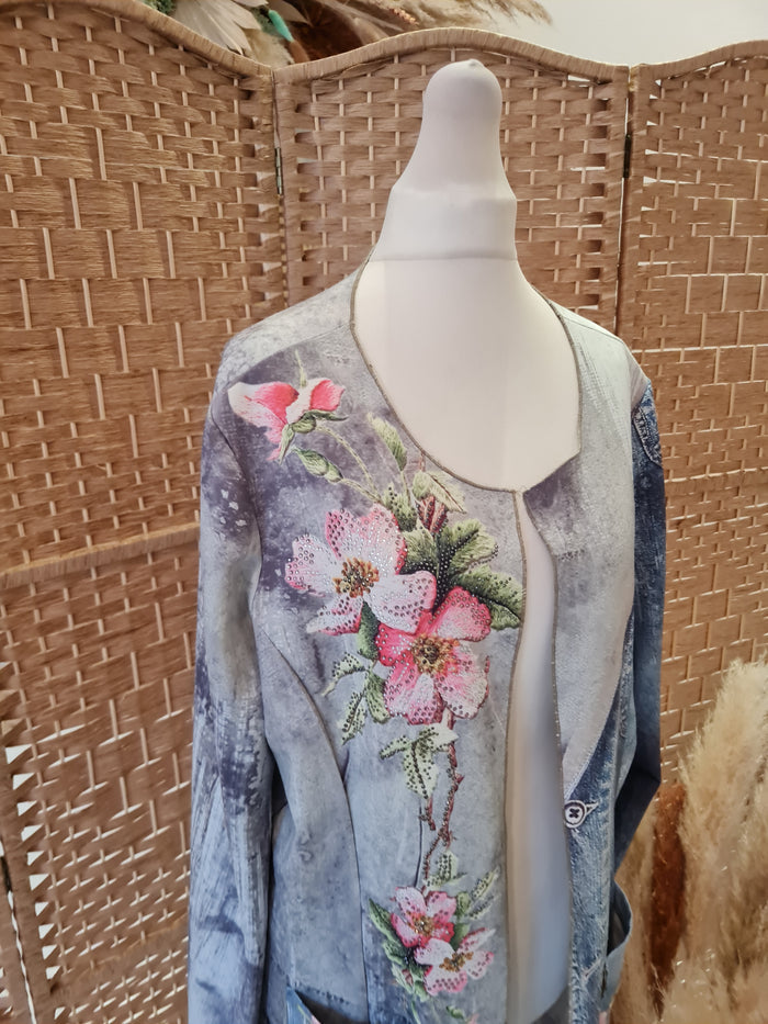 Denim Print Long Line Jacket S