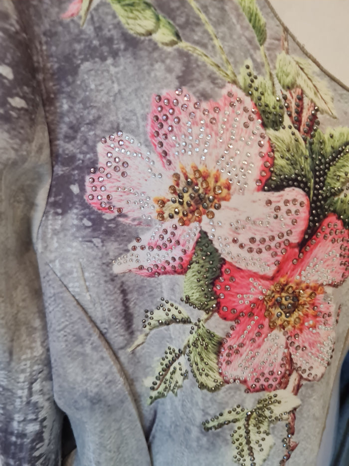 Denim Print Long Line Jacket S