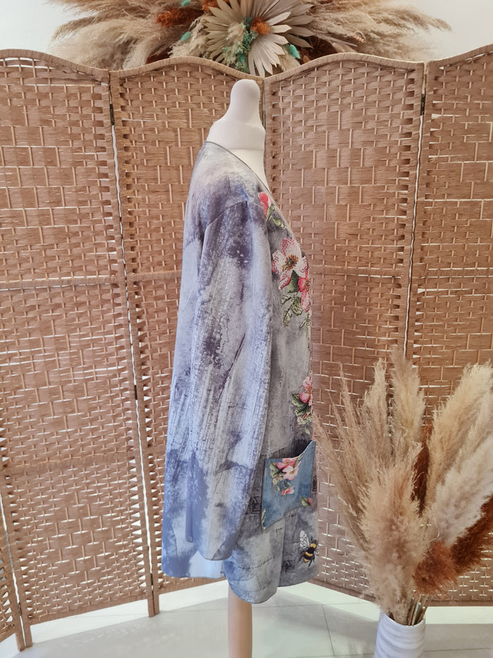 Denim Print Long Line Jacket S