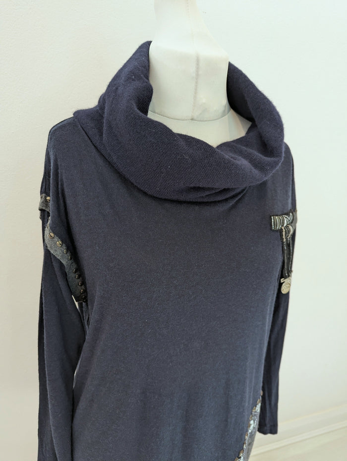 Derhy Navy Embellished Jumper Dress M