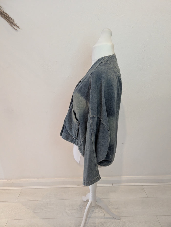 Distressed Denim Jacket L