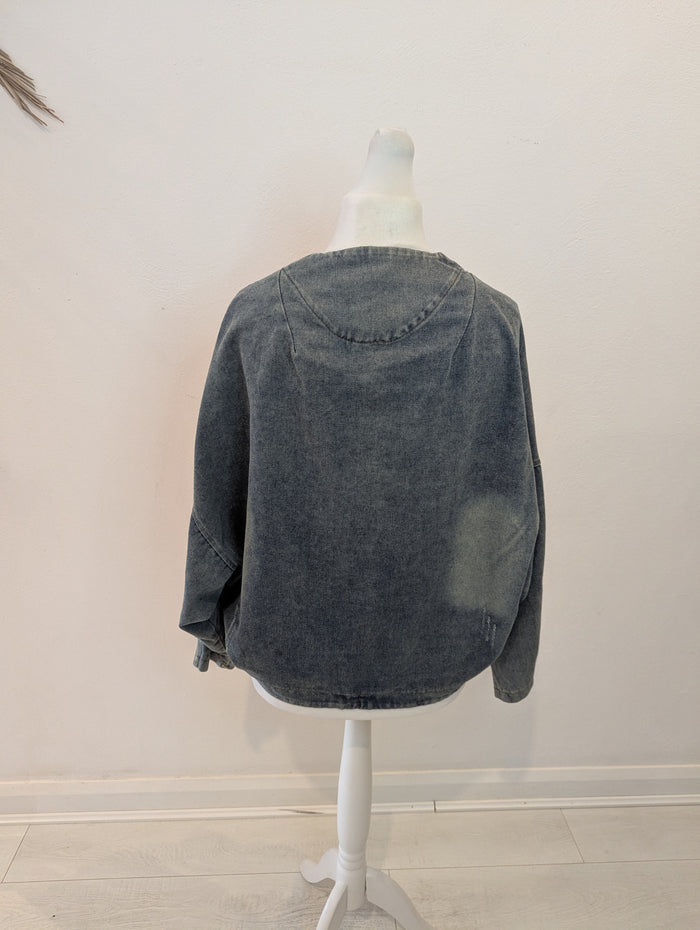 Distressed Denim Jacket L