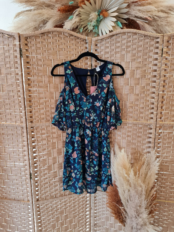 Divided Black/green floral cold shoulder dress Size 8