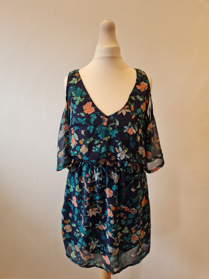 Divided Black/green floral cold shoulder dress Size 8