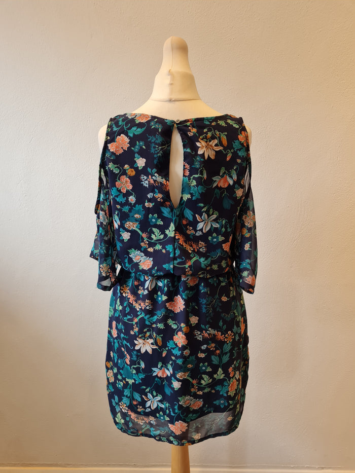 Divided Black/green floral cold shoulder dress Size 8
