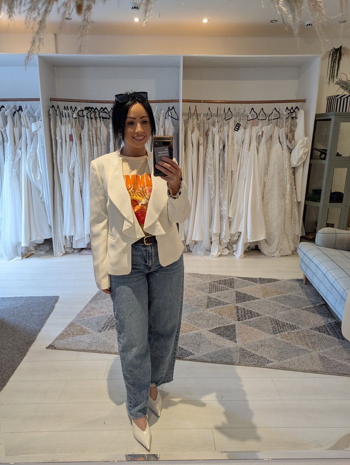 DKNY White Frill front Jacket 14 NWT