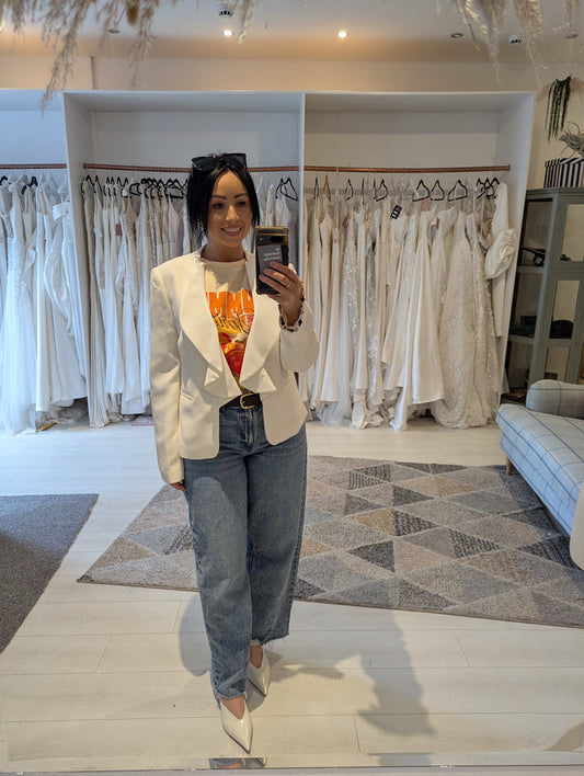 DKNY White Frill front Jacket 14 NWT