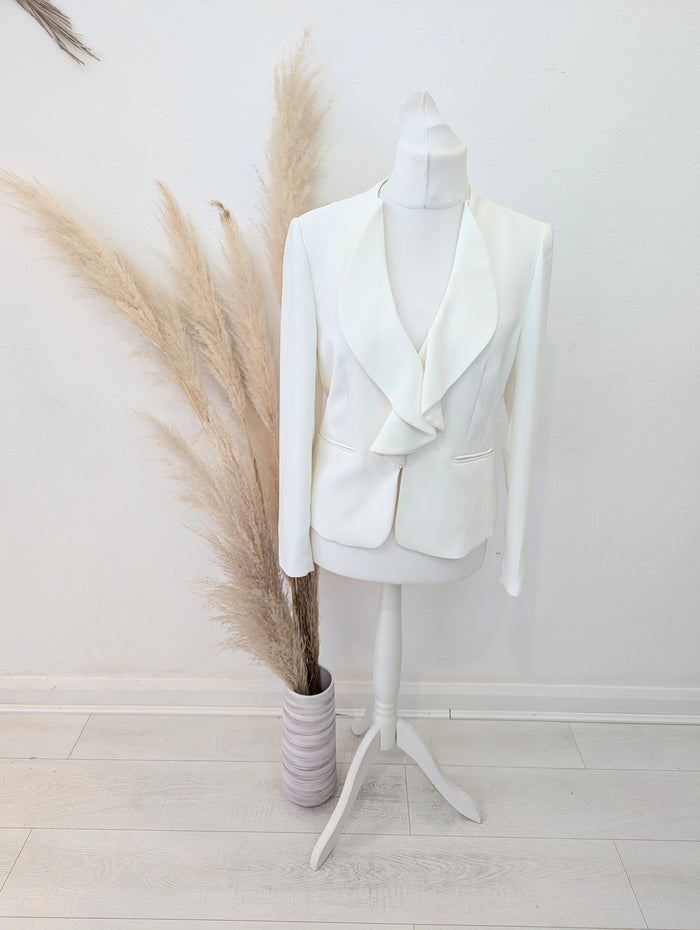 DKNY White Frill front Jacket 14 NWT