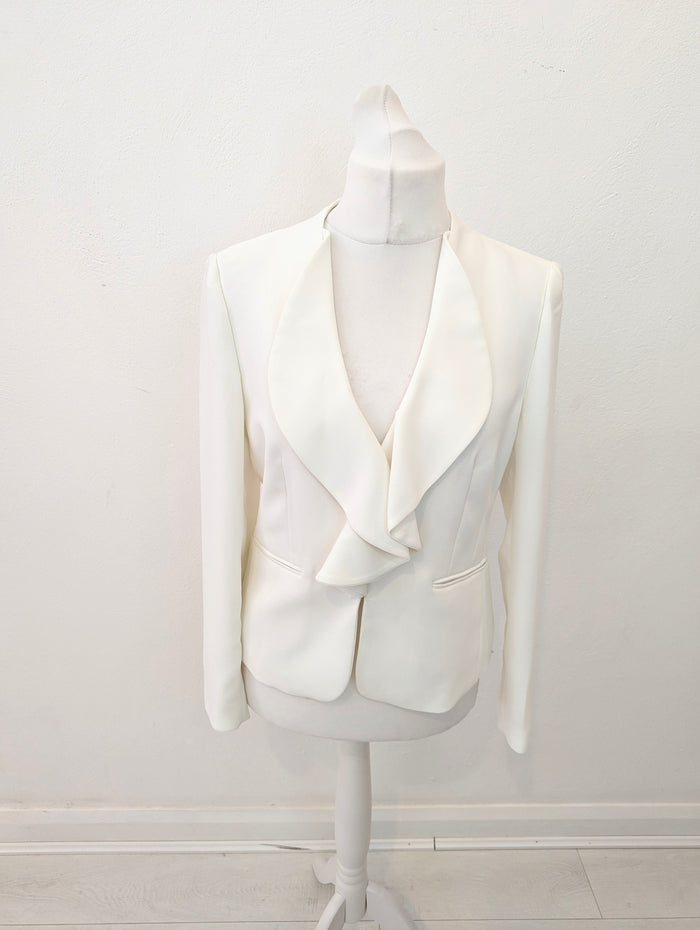 DKNY White Frill front Jacket 14 NWT
