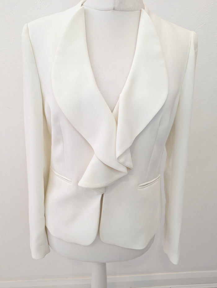 DKNY White Frill front Jacket 14 NWT